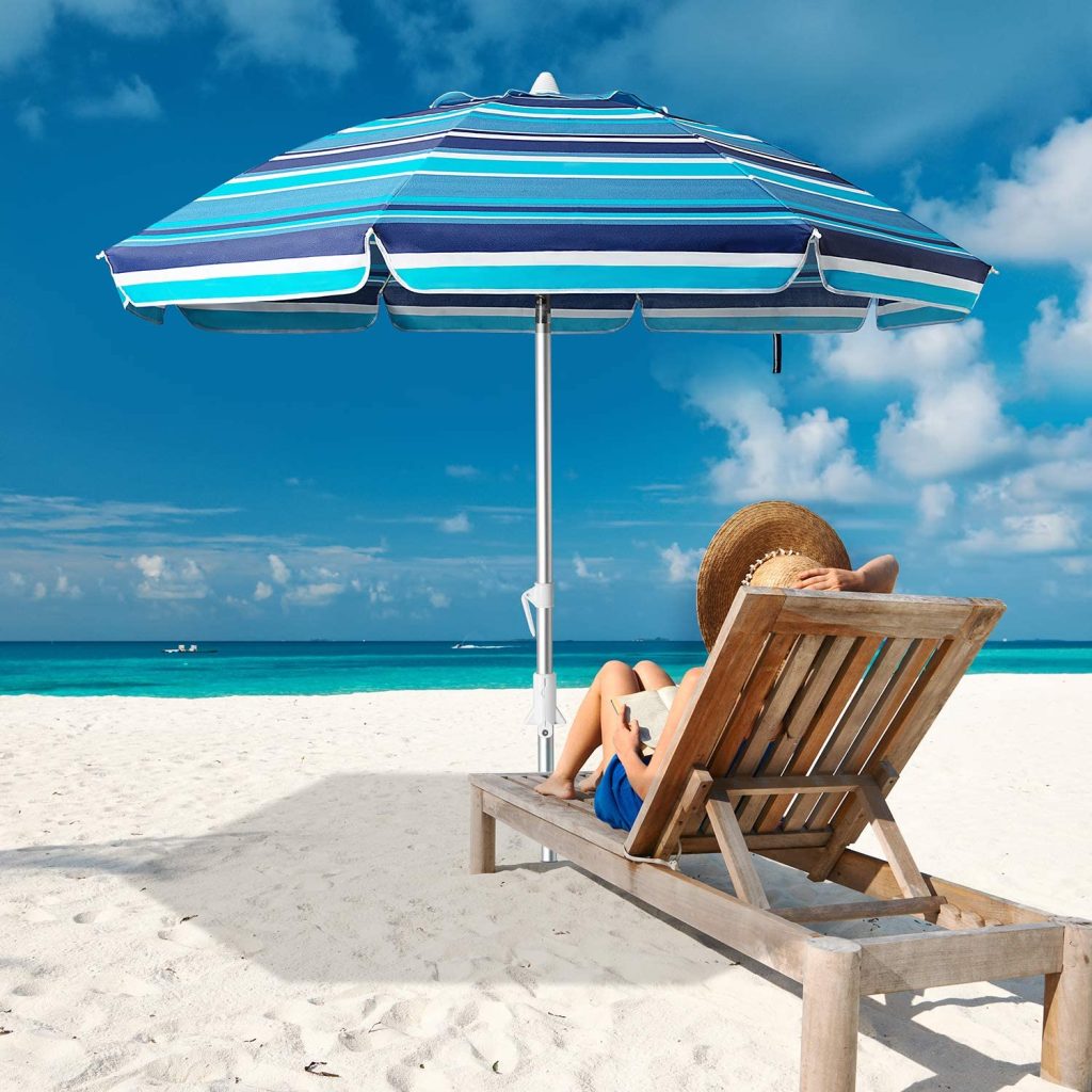 MEWAY 6.5ft Beach Umbrella with Sand Anchor & Tilt Mechanism