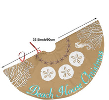 Load image into Gallery viewer, Coral Santa and Snowman Christmas Tree Skirt - shop.beachguide.com
