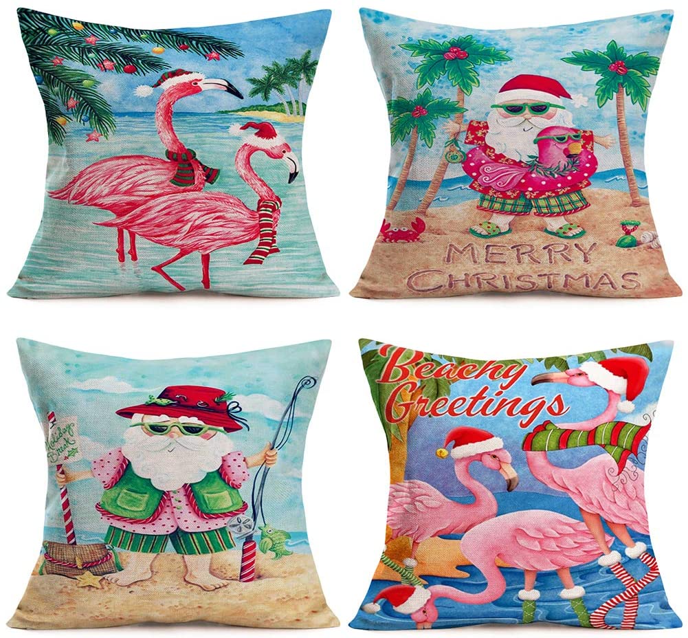 4 Merry Christmas Pillow Covers 18x18 Inch - shop.beachguide.com
