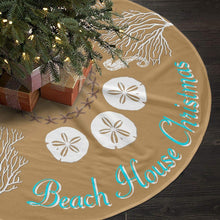 Load image into Gallery viewer, Coral Santa and Snowman Christmas Tree Skirt - shop.beachguide.com

