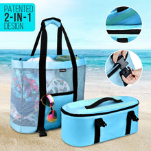 Load image into Gallery viewer, FITFORT Mesh Beach Tote Bag with Detachable Beach Cooler - shop.beachguide.com
