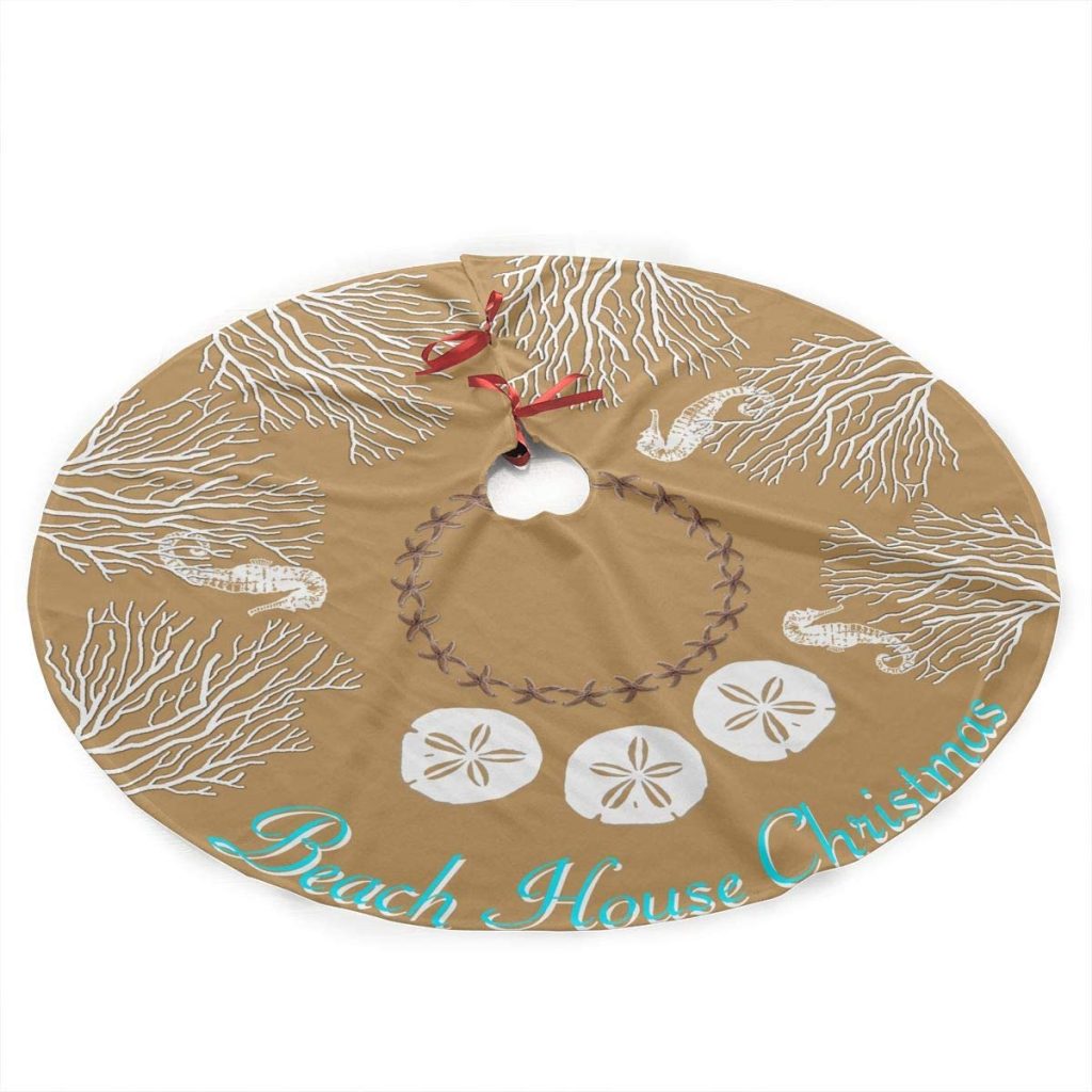 Coral Santa and Snowman Christmas Tree Skirt